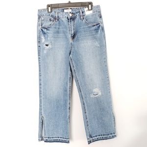 Kensie New High Rise Side Slit Crop Relaxed Jeans SZ 8